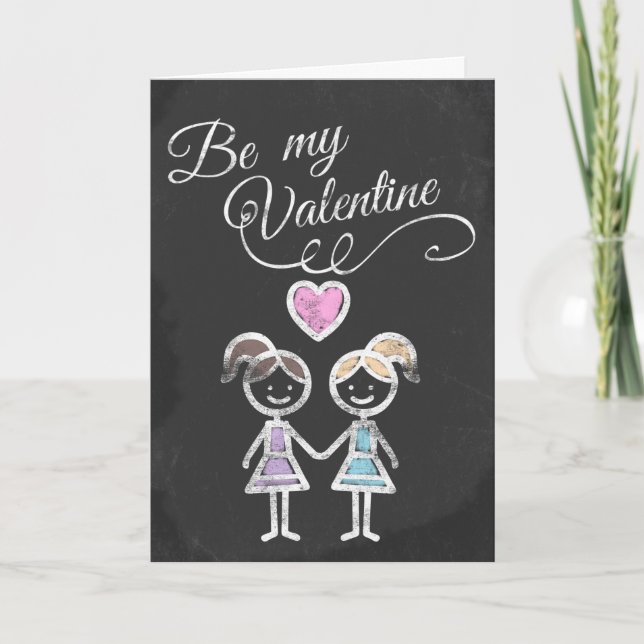 Cartes Pour Fêtes Annuelles Sois Mon Thème Valentine Lesbienne Chalkboard (Devant)