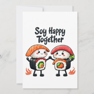 Cartes Pour Fêtes Annuelles Soja heureux ensemble Sushi Kawaii Japonais Nourri