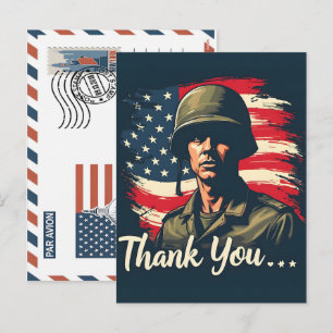Cartes Pour Fêtes Annuelles Soldat patriotique tenant le drapeau américain - C