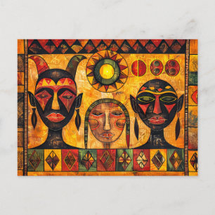 Cartes Pour Fêtes Annuelles Soleil africain et masques en peinture tribale