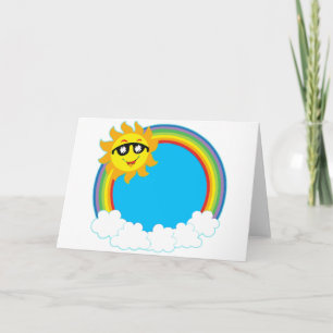 Cartes Pour Fêtes Annuelles Soleil et arc-en-ciel avec nuages