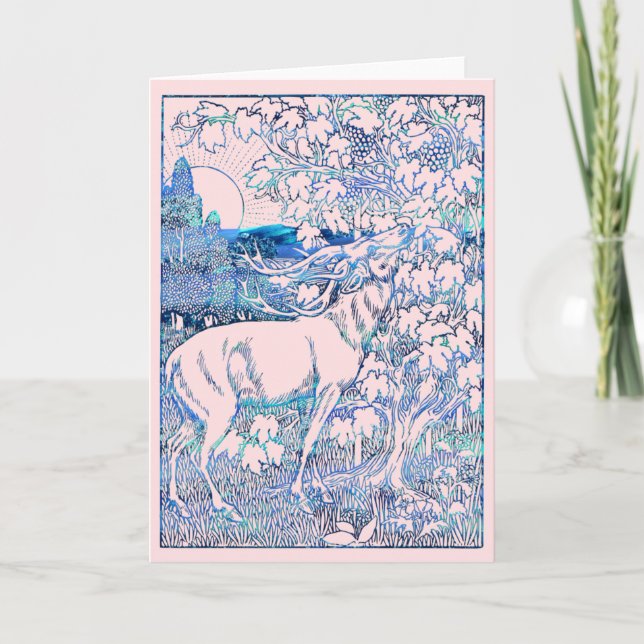 Cartes Pour Fêtes Annuelles Solstice d'été Litha Blue Parties scintillant Deer (Devant)