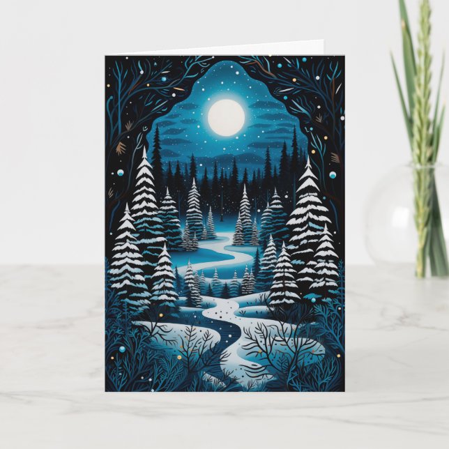Cartes Pour Fêtes Annuelles Solstice d'hiver de Yule bienveillante Forêt d'hiv (Devant)