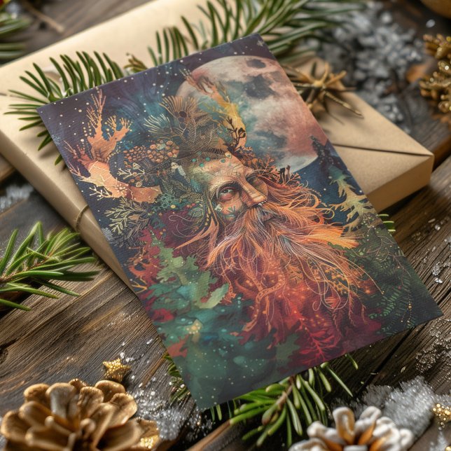 Cartes Pour Fêtes Annuelles Solstice d'hiver de Yule Holly King et Moon (Créateur téléchargé)