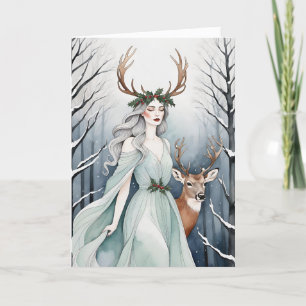 Cartes Pour Fêtes Annuelles Solstice d'hiver déesse & cerf dans la forêt
