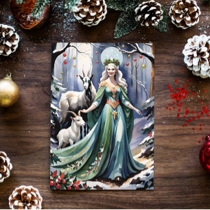Cartes Pour Fêtes Annuelles Solstice d'hiver déesse Yule chèvres en forêt