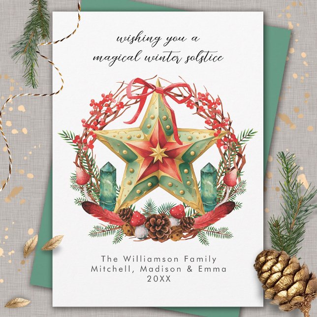 Cartes Pour Fêtes Annuelles Solstice d'hiver Wreath Star Noël Yule (Créateur téléchargé)