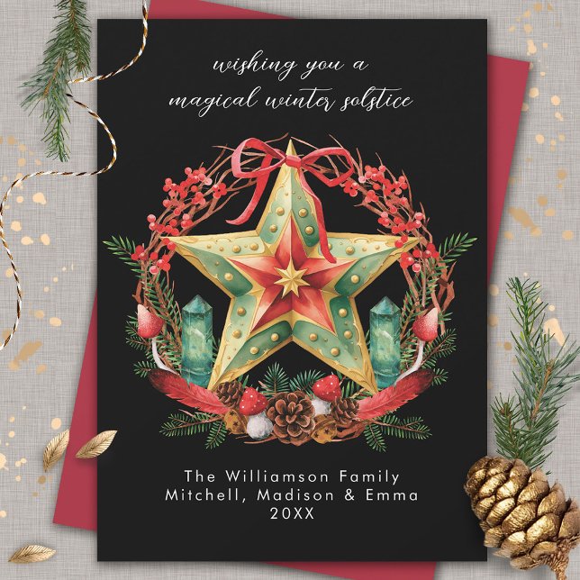 Cartes Pour Fêtes Annuelles Solstice d'hiver Wreath Star Noël Yule (Créateur téléchargé)