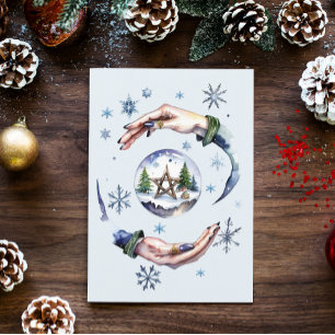 Cartes Pour Fêtes Annuelles Solstice Wicca Wicca Hiver Mains et Snowglobe
