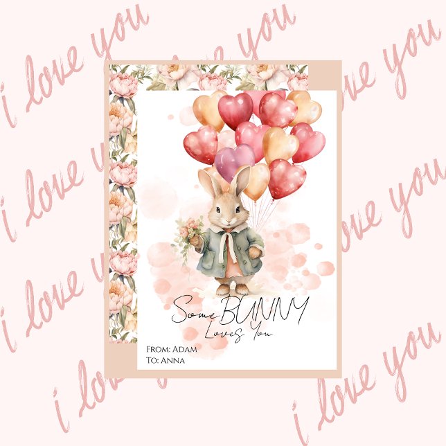 Cartes Pour Fêtes Annuelles Some Bunny Loves You Saint-Valentin Rouge Pivoine (Créateur téléchargé)