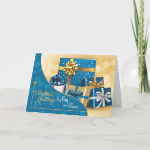 Cartes Pour Fêtes Annuelles Son et ses cadeaux de Noël Fiance Bleu et Or