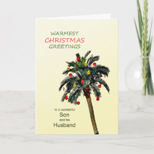 Cartes Pour Fêtes Annuelles Son fils et son mari Noël Salutations Palm Tree