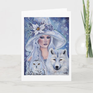 Cartes Pour Fêtes Annuelles Sorcière blanche avec l'art du loup et de la choue