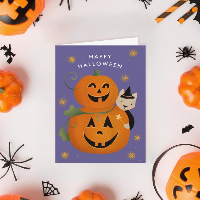 Cartes Pour Fêtes Annuelles Sorcière Chat Citrouille Découpe Enfants Halloween (Créateur téléchargé)