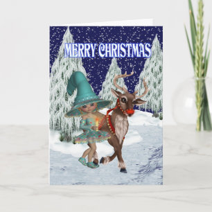 Cartes Pour Fêtes Annuelles Sorcière de Noël et le renne