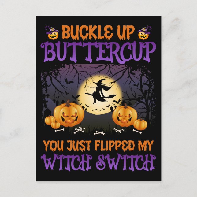 Cartes Pour Fêtes Annuelles Sorcière d'Halloween, Commutateur, Attachez votre  (Devant)