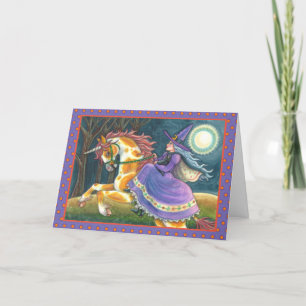 Cartes Pour Fêtes Annuelles SORCIÈRE & LICORNE HALLOWEEN, CHAT NOIR Cheval de
