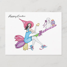 Cartes Pour Fêtes Annuelles Sorcière magique de Pâques et lapin