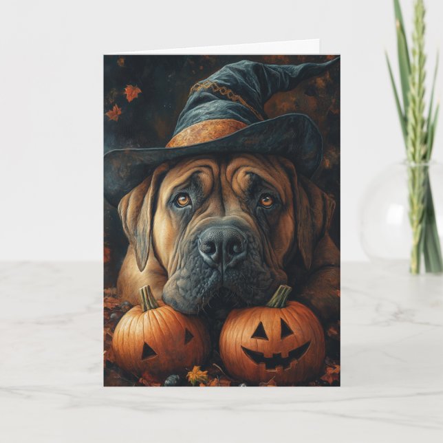 Cartes Pour Fêtes Annuelles Sorcière Mastiff Halloween (Devant)
