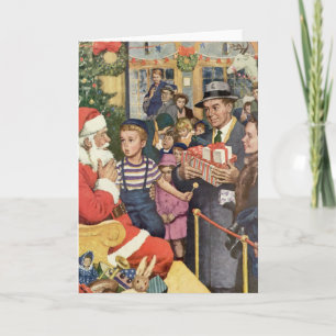 Cartes Pour Fêtes Annuelles Souhait de Noël Vintage, Garçon sur Santa Claus La