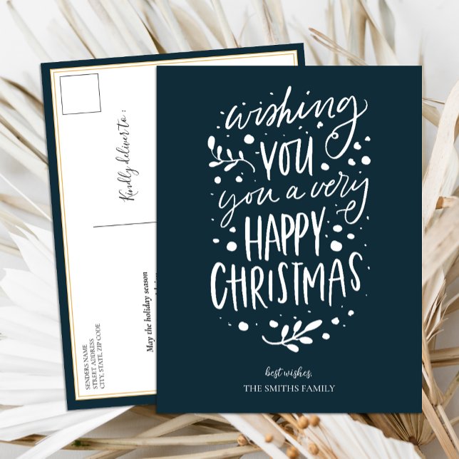Cartes Pour Fêtes Annuelles Souhaitez-vous Joyeux Noël Bleu Script Non Photo (Créateur téléchargé)