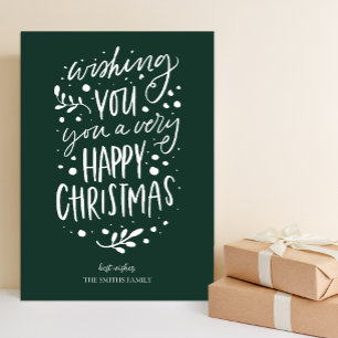 Cartes Pour Fêtes Annuelles Souhaitez-vous Joyeux Noël Vert Script Non Photo