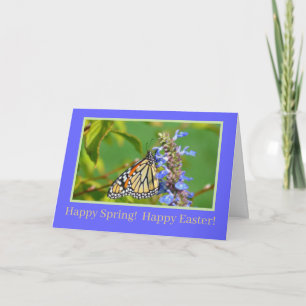 CARTES POUR FÊTES ANNUELLES SOUHAITS DE PÂQUES/BOUTTERFLY DE MONARCH SUR FLEUR