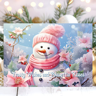 Cartes Pour Fêtes Annuelles Souhaits froids et Poinsettia Baisers Snowman