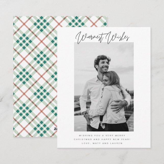 Cartes Pour Fêtes Annuelles Souhaits les plus chauds Photo Plaid Noël (Devant / Derrière)