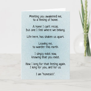 Cartes Pour Fêtes Annuelles Soulmate Connection HOMESICK Poem