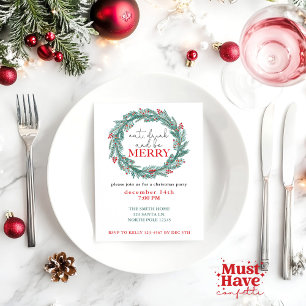 Cartes Pour Fêtes Annuelles Souper de Noël "Mangez, Buvez et Soyez Joyeux" Pot