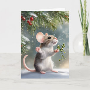 Cartes Pour Fêtes Annuelles Souris avec brindille de gui