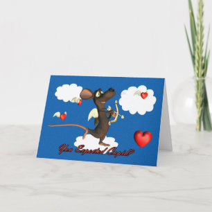 Cartes Pour Fêtes Annuelles Souris de cupidon avec des coeurs de vol