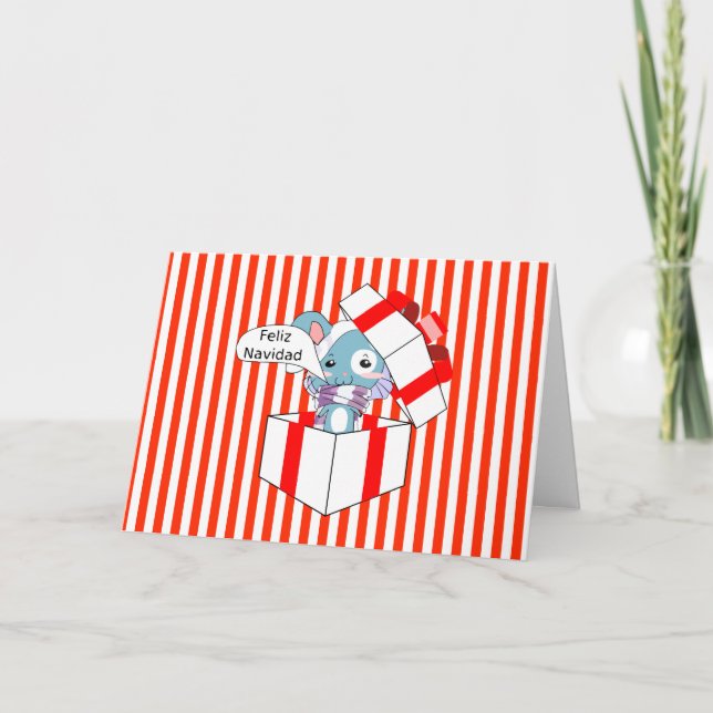 Cartes Pour Fêtes Annuelles Souris de Feliz Navidad dans la boîte-cadeau (Devant)