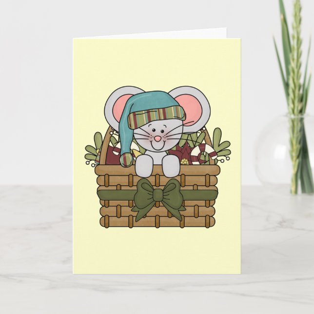 Cartes Pour Fêtes Annuelles Souris de Noël dans le panier (Devant)