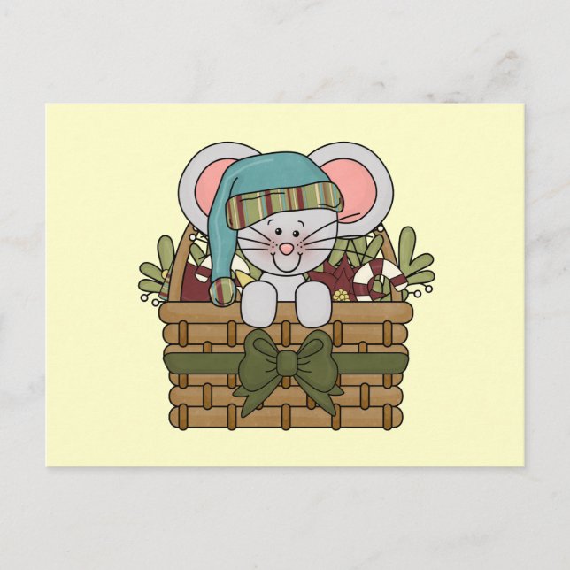 Cartes Pour Fêtes Annuelles Souris de Noël dans le panier (Devant)