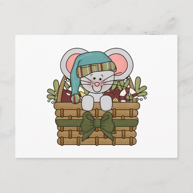 Cartes Pour Fêtes Annuelles Souris de Noël dans le panier (Devant)