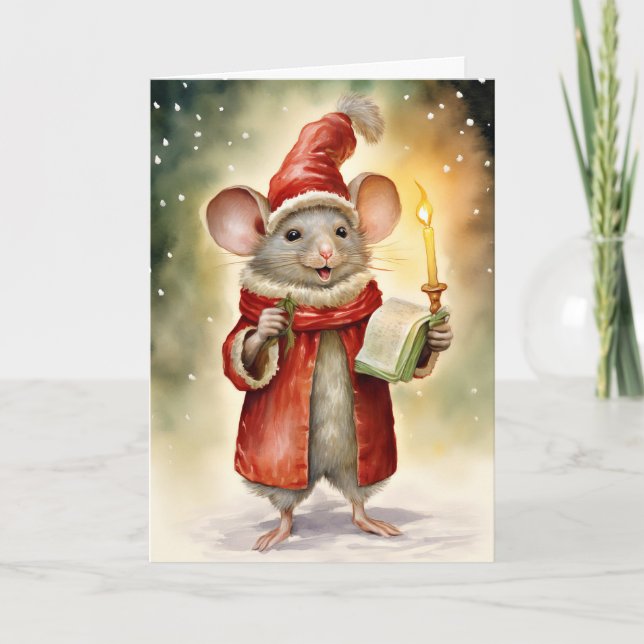 Cartes Pour Fêtes Annuelles Souris de Noël de l'Aquarelle mignonne (Devant)