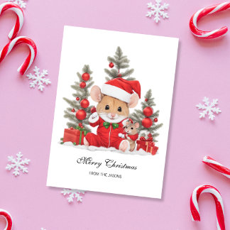 Cartes Pour Fêtes Annuelles Souris de Noël mignonne avec Casquette rouge Perso