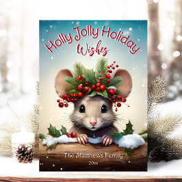 Cartes Pour Fêtes Annuelles Souris de Peeking Holly et Berry Jolly Noël
