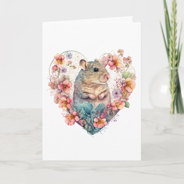 Cartes Pour Fêtes Annuelles Souris douce en fleurs rose Peach Saint-Valentin (Devant)