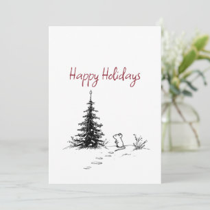 Cartes Pour Fêtes Annuelles Souris mignonne & arbre Ligne d'art festive de Noë