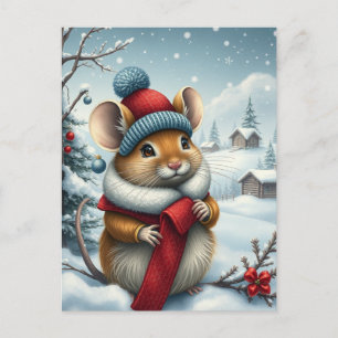 Cartes Pour Fêtes Annuelles Souris mignonne en hiver avant l'arrivée et l'hive