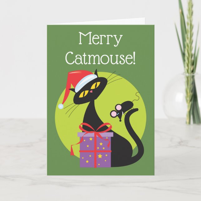 Cartes Pour Fêtes Annuelles Souris noire de Noël rétro (Devant)