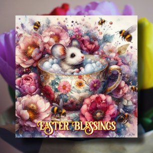 Cartes Pour Fêtes Annuelles Souris Pâques Pink Purple Floral Teacup