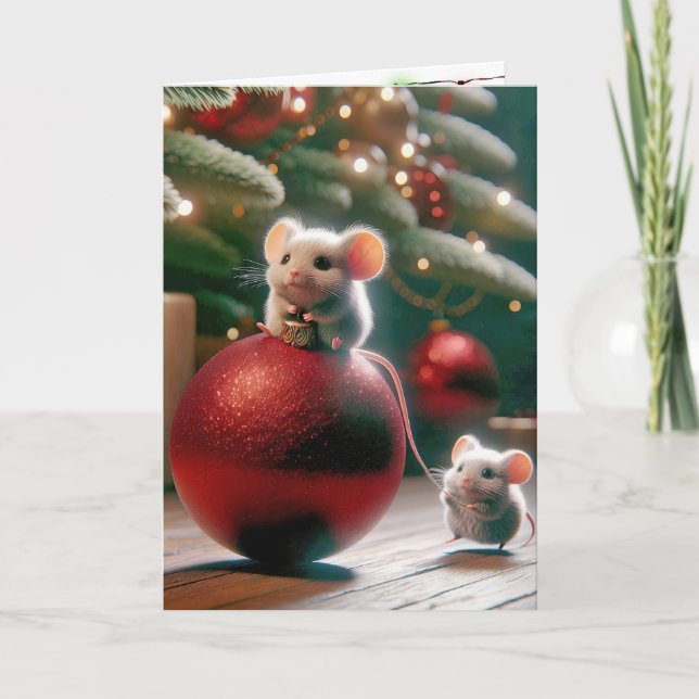Cartes Pour Fêtes Annuelles Souris sur un ornement de Noël (Devant)