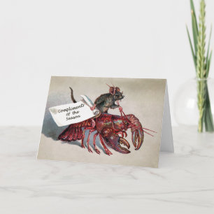 Cartes Pour Fêtes Annuelles Souris Victorienne montant un homard