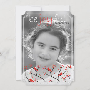 Cartes Pour Fêtes Annuelles "Soyez joyeux" cardinaux et baies photo de Noël