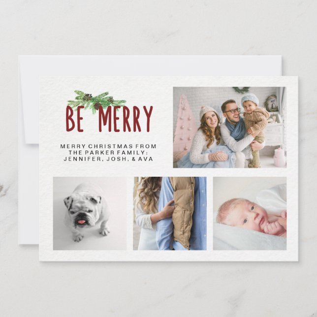 Cartes Pour Fêtes Annuelles Soyez Joyeux | Four Photo moderne Noël avec Pine (Devant)