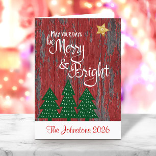 Cartes Pour Fêtes Annuelles Soyez Joyeux Script Rustique Bois Gold Star Trees